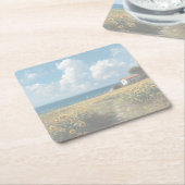 Sunflower Field Path to the Sea | Acrylic   Rechteckiger Pappuntersetzer (angewinkelt)