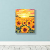 Sunflower Field Sunset Landscape Painting Leinwanddruck (Insitu (Holzboden))