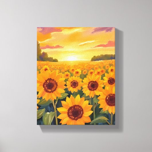 Sunflower Field Sunset Landscape Painting Leinwanddruck (Vorderseite)