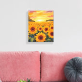 Sunflower Field Sunset Landscape Painting Leinwanddruck (Insitu (Wohnzimmer))