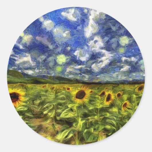 Sunflower Field Van Gogh Runder Aufkleber (Vorderseite)