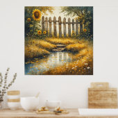Sunflower Field With Rustic Fence Poster (Küche)