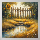 Sunflower Field With Rustic Fence Poster (Vorne)