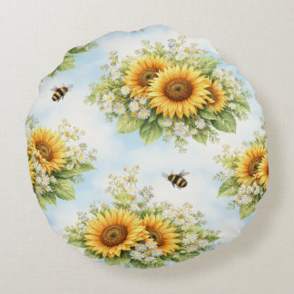 Sunflower Floral Round Cushion Rundes Kissen
