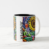 Sunflower Floral Stained Glass Effect Custom Art Zweifarbige Tasse (VorderseiteRechts)