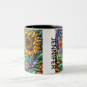 Sunflower Floral Stained Glass Effect Custom Art Zweifarbige Tasse (Mittel)