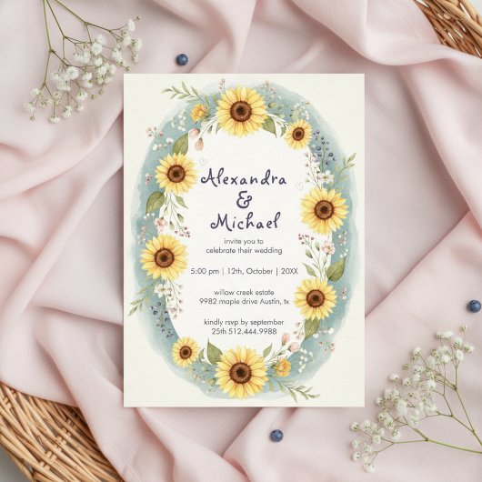 Sunflower Floral Watercolor Wedding Invite Einladung