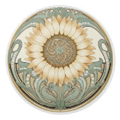 Sunflower Flower Green Cream Gold Art Deco Nouveau Keramikknauf (Vorderseite)