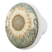 Sunflower Flower Green Cream Gold Art Deco Nouveau Keramikknauf (Rechts)