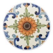 Sunflower Flower Mediterranean Blue Orange Cream Keramikknauf (Vorderseite)