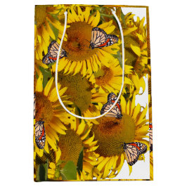 Sunflower Flowers Floral Butterfly Gift Bag Mittlere Geschenktüte