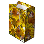 Sunflower Flowers Floral Butterfly Gift Bag Mittlere Geschenktüte (Rückseite Schrägansicht)