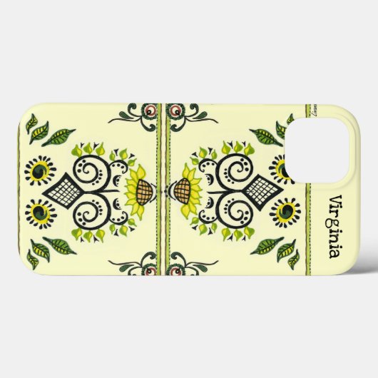 Sunflower Folk Pattern and your name Case-Mate iPhone Hülle (Rückseite (Horizontal))