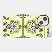 Sunflower Folk Pattern and your name iPhone Hülle (Rückseite (Horizontal))