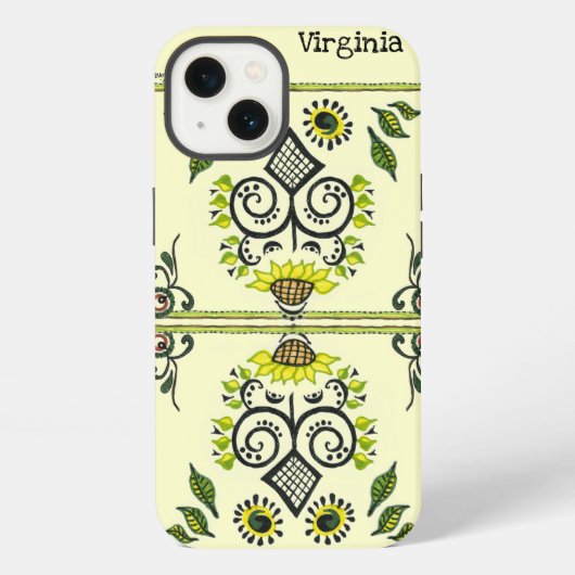 Sunflower Folk Pattern and your name iPhone Hülle (Rückseite)