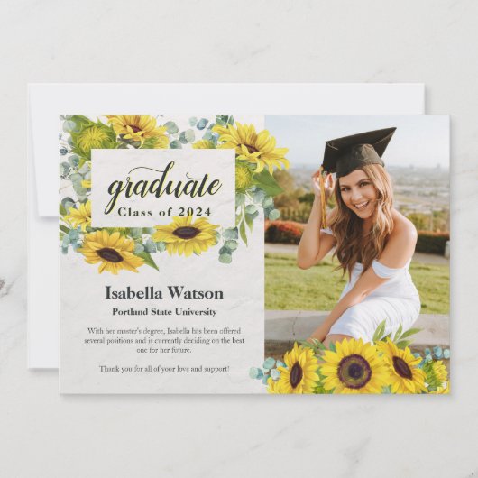 Sunflower Foto Script Abschluss Ankündigung (Vorderseite)