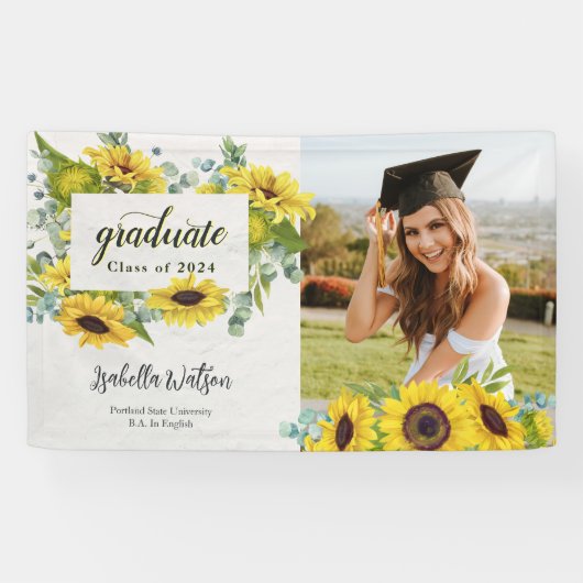 Sunflower Foto Script Abschluss Willkommen Party Banner (Horizontal)