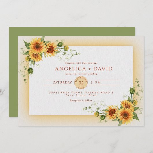 Sunflower Frame Wedding Invitation Einladung (Vorne/Hinten)