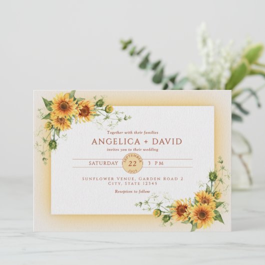 Sunflower Frame Wedding  Invitation Einladung (Stehend Vorderseite)