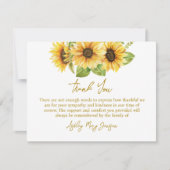 Sunflower Funeral Thank You Note Card Bereavement Dankeskarte (Vorderseite)