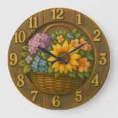 Sunflower Garden Basket Wooden Wall Clock Große Wanduhr (Vorderseite)