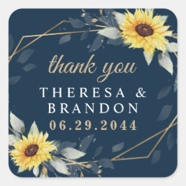 Sunflower Geometric Navy Blue Wedding Vielen Dank Quadratischer Aufkleber