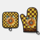 "Sunflower" Gingham Ofenhandschuh & Topflappen-Set (Vorderseite)