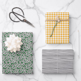 Sunflower Gingham Wrapping Paper Set Geschenkpapier Set