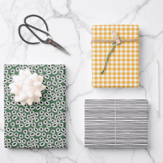 Sunflower Gingham Wrapping Paper Set Geschenkpapier Set (Vorderseite)
