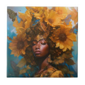 Sunflower Goddess Fantasy Art Fliese (Vorderseite)