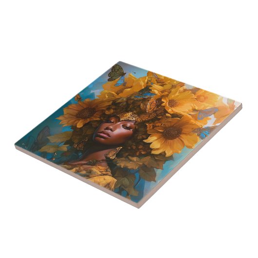 Sunflower Goddess Fantasy Art Fliese (Seite)