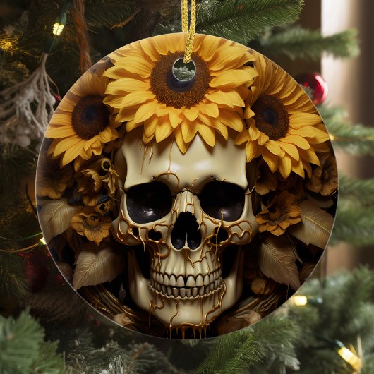 Sunflower Gold Skull Keramik Ornament