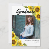 Sunflower Graduation Photo Rustic Floral QR Code Einladung (Vorderseite)