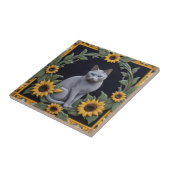 Sunflower Grey Cats - Gray Cat & Yellow Sunflowers Fliese (Seite)