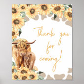 Sunflower Highland Cow Vielen Dank für Ihr Kommen Poster (Vorne)