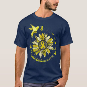 Sunflower Hummingbird Gold Ribbon Spina Bifida War T-Shirt