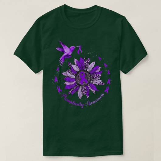 Sunflower Hummingbird Purple Ribbon Prematurity Wa T-Shirt (Design vorne)
