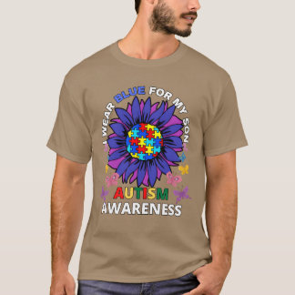 sunflower i wear blue for my son autism awareness  T-Shirt