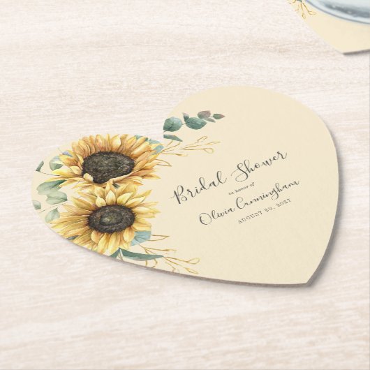 Sunflower Imitats Gold Floral Script Brautparty Untersetzer (angewinkelt)