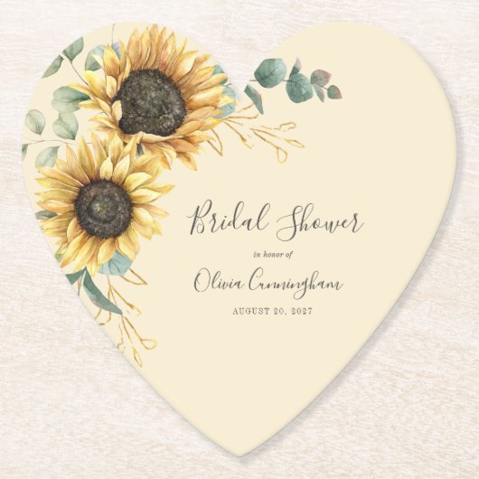 Sunflower Imitats Gold Floral Script Brautparty Untersetzer (Vorderseite)