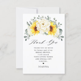 Sunflower Ivory Peony  Eucalyptus Bridal Shower    Dankeskarte