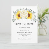Sunflower Ivory Peony Floral Eucalyptus Wedding Save The Date (Stehend Vorderseite)