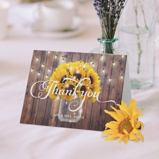 Sunflower Jar String Lights Barn Wedding Vielen Da Dankeskarte