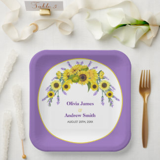 Sunflower & Lavender Vintage Floral Purple Wedding Pappteller