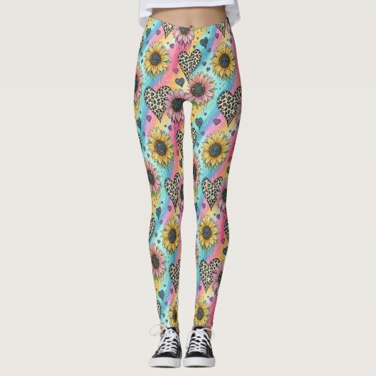 Sunflower & Leopard Heart Rainbow Leggings (Vorderseite)