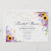 Sunflower Lilac String Lights Rustic Bridal Shower Einladung (Vorne/Hinten)