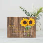 Sunflower Mason Jar Brautparty lädt ein Einladung (Stehend Vorderseite)