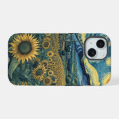 Sunflower Meadow in the Starry Night iPhone 15 Hülle (Rückseite (Horizontal))