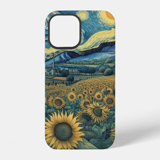 Sunflower Meadow in the Starry Night iPhone Hülle (Rückseite)