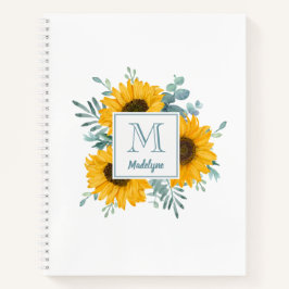 Sunflower Monogram Name Personalisiert Notebook Notizblock